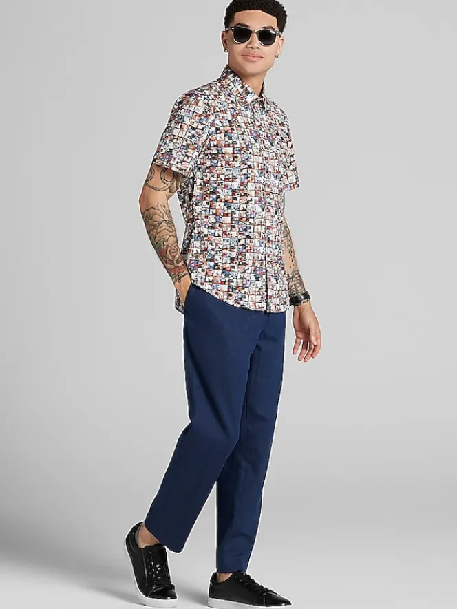Button Up Shirts-Paisley &Amp; Gray Slim Fit Square Short Sleeve Button Up Shirt Red