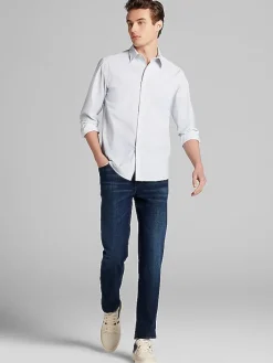 Button Up Shirts|Long Sleeve Button Up Shirts-Awearness Kenneth Cole Slim Fit Starry Night 4-Way Super Stretch Button Up Shirt Light Blue