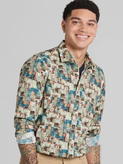 Button Up Shirts|Long Sleeve Button Up Shirts-Paisley &Amp; Gray Slim Fit Streak Button Up Shirt Brown And Bronze