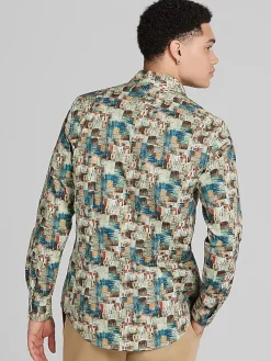 Button Up Shirts|Long Sleeve Button Up Shirts-Paisley &Amp; Gray Slim Fit Streak Button Up Shirt Brown And Bronze