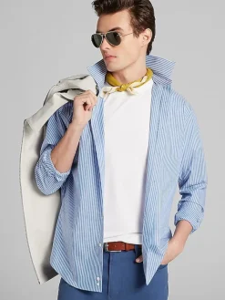 Patterned Dress Shirts|Dress Shirts-Wilke-Rodriguez Slim Fit Stripe Dress Shirt Blue