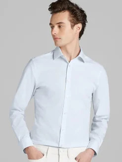 Designer Dress Shirts|Patterned Dress Shirts-Calvin Klein Slim Fit Supima Cotton Dress Shirt Light Blue Check