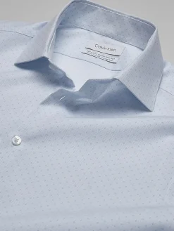 Designer Dress Shirts|Patterned Dress Shirts-Calvin Klein Slim Fit Supima Cotton Dress Shirt Light Blue Check