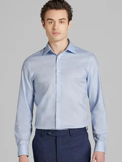 Dress Shirts|Designer Dress Shirts-Calvin Klein Slim Fit Supima Cotton Stretch Check Dress Shirt Blue Check