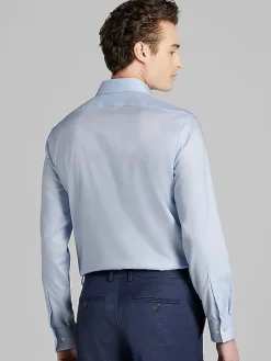 Dress Shirts|Designer Dress Shirts-Calvin Klein Slim Fit Supima Cotton Stretch Check Dress Shirt Blue Check