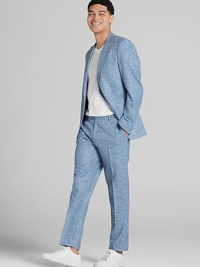 3-piece Suits|Suit Separates-Paisley &Amp; Gray Slim Fit Textured Crosshatch Suit Jacket Lt Blue Texture
