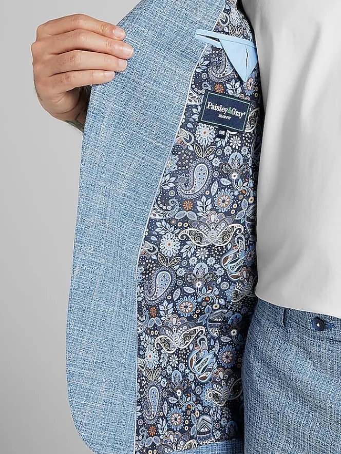 3-piece Suits|Suit Separates-Paisley &Amp; Gray Slim Fit Textured Crosshatch Suit Jacket Lt Blue Texture