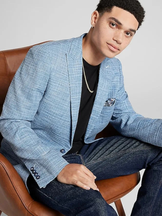 3-piece Suits|Suit Separates-Paisley &Amp; Gray Slim Fit Textured Crosshatch Suit Jacket Lt Blue Texture