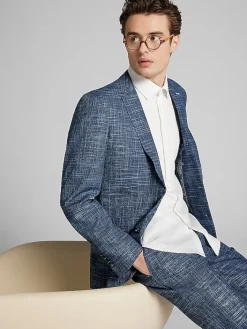 3-piece Suits|Suit Separates-Paisley &Amp; Gray Slim Fit Textured Crosshatch Suit Jacket Navy Texture