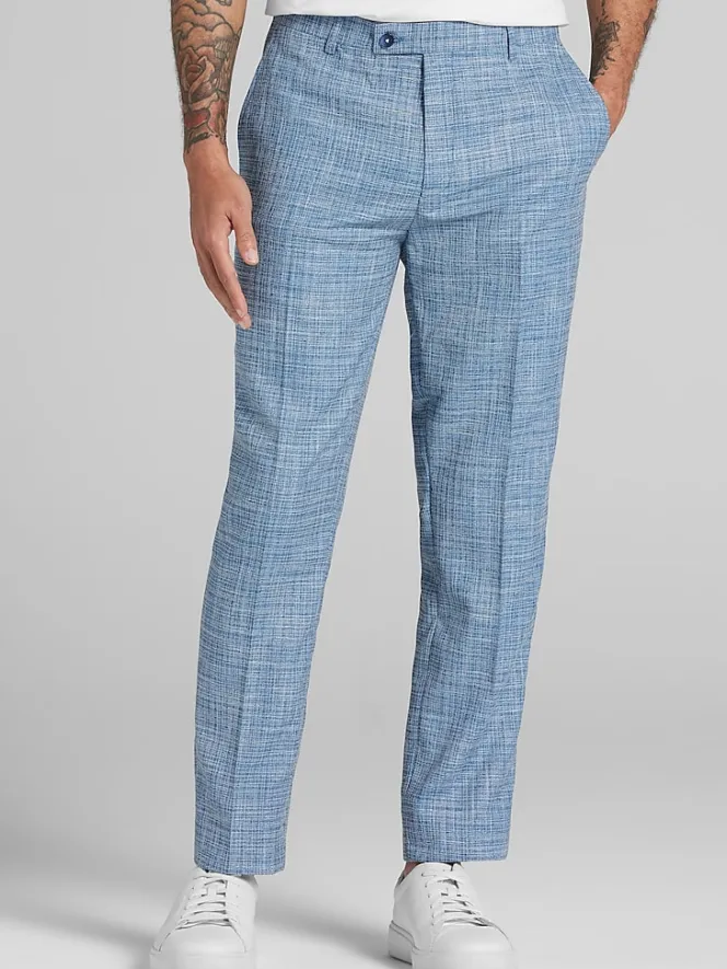 Big & Tall Pants|Big & Tall Suits-Paisley &Amp; Gray Slim Fit Textured Crosshatch Suit Pants Lt Blue Texture