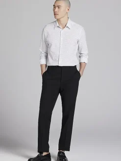 Button Up Shirts|Long Sleeve Button Up Shirts-Awearness Kenneth Cole Slim Fit Tri Dot 4-Way Stretch Button Up Shirt White/Black