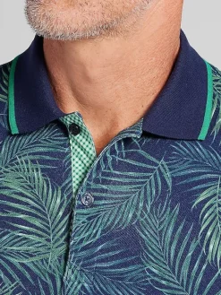 Polos-Con.Struct Slim Fit Tropical Leaf Golf Polo Navy