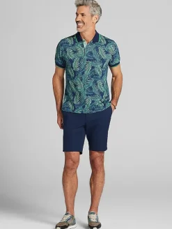 Polos-Con.Struct Slim Fit Tropical Leaf Golf Polo Navy