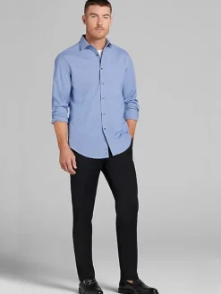 Big & Tall Dress Shirts|Patterned Dress Shirts-Awearness Kenneth Cole Slim Fit Ultra Performance Stretch Micro Check Dress Shirt Bright Blue