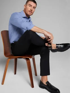 Big & Tall Dress Shirts|Patterned Dress Shirts-Awearness Kenneth Cole Slim Fit Ultra Performance Stretch Micro Check Dress Shirt Bright Blue