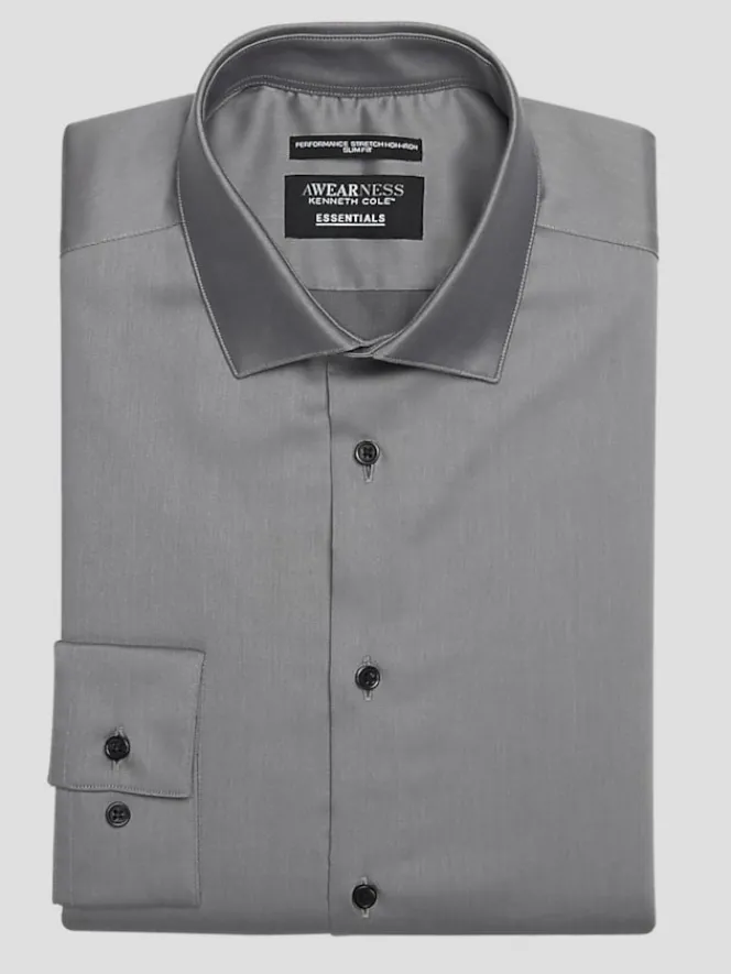Designer Dress Shirts|Dress Shirts-Awearness Kenneth Cole Slim Fit Ultra Performance Stretch Solid Dress Shirt Charcoal
