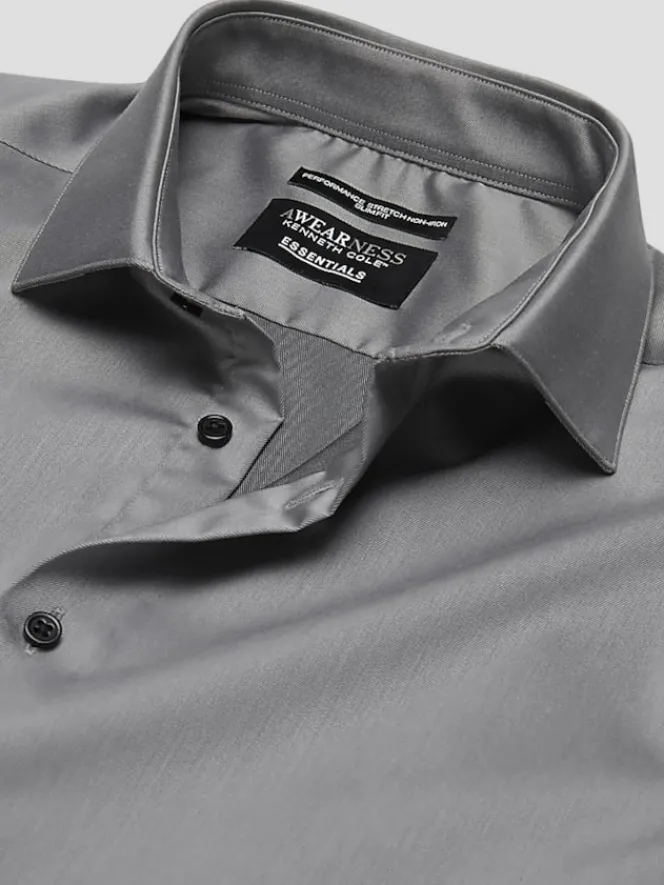 Designer Dress Shirts|Dress Shirts-Awearness Kenneth Cole Slim Fit Ultra Performance Stretch Solid Dress Shirt Charcoal