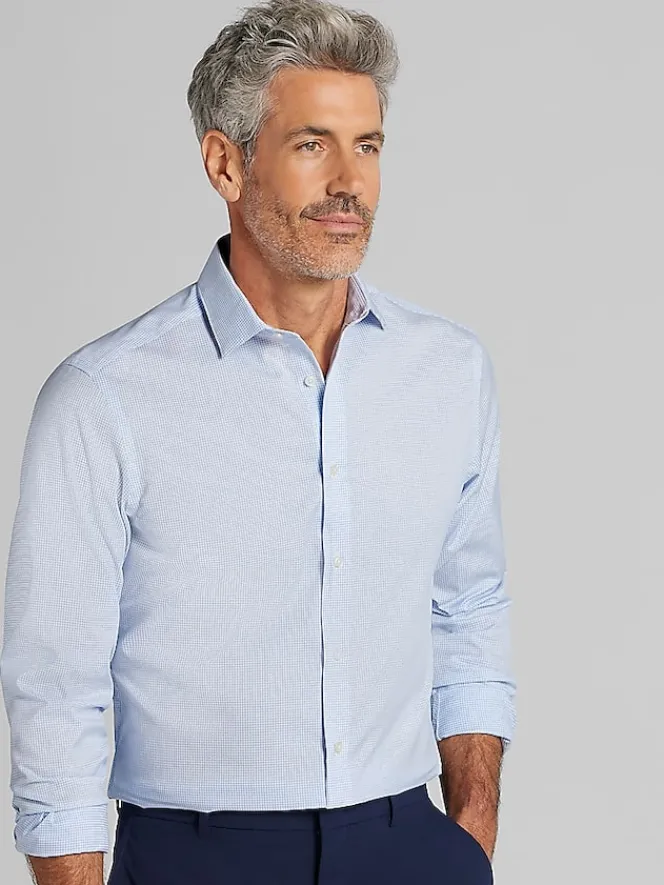 Designer Dress Shirts|Patterned Dress Shirts-Awearness Kenneth Cole Slim Fit Ultra Performance Stretch Grid Dress Shirt Lt Blue