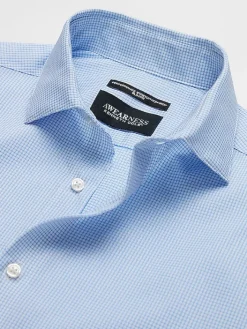 Designer Dress Shirts|Patterned Dress Shirts-Awearness Kenneth Cole Slim Fit Ultra Performance Stretch Grid Dress Shirt Lt Blue