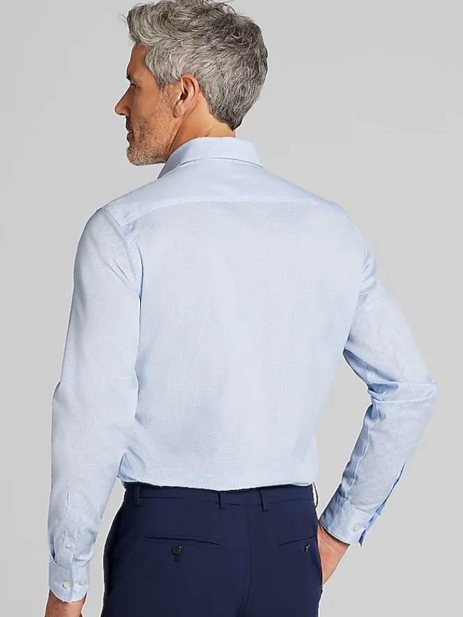 Designer Dress Shirts|Patterned Dress Shirts-Awearness Kenneth Cole Slim Fit Ultra Performance Stretch Grid Dress Shirt Lt Blue