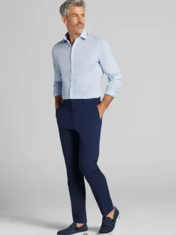 Designer Dress Shirts|Patterned Dress Shirts-Awearness Kenneth Cole Slim Fit Ultra Performance Stretch Grid Dress Shirt Lt Blue