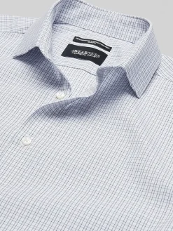 Designer Dress Shirts|Dress Shirts-Awearness Kenneth Cole Slim Fit Ultra Performance Stretch Mini Plaid Dress Shirt Lt Blue/Navy