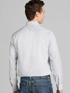 Designer Dress Shirts|Dress Shirts-Awearness Kenneth Cole Slim Fit Ultra Performance Stretch Mini Plaid Dress Shirt Lt Blue/Navy