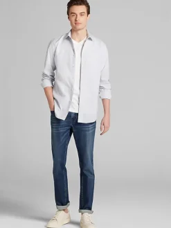 Designer Dress Shirts|Dress Shirts-Awearness Kenneth Cole Slim Fit Ultra Performance Stretch Mini Plaid Dress Shirt Lt Blue/Navy