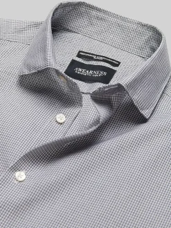 Designer Dress Shirts|Dress Shirts-Awearness Kenneth Cole Slim Fit Ultra Performance Stretch Mini Plaid Dress Shirt Grey