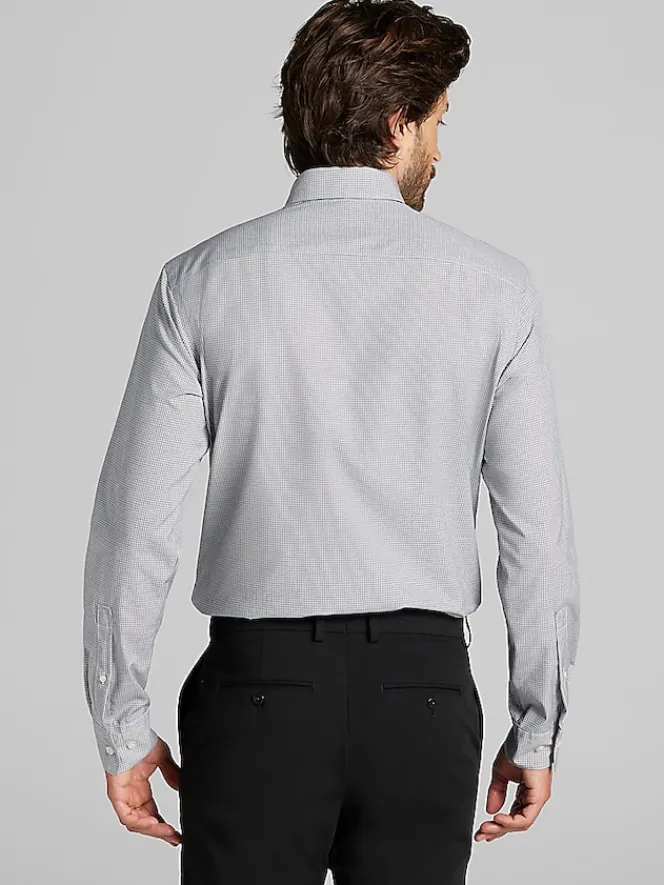 Designer Dress Shirts|Dress Shirts-Awearness Kenneth Cole Slim Fit Ultra Performance Stretch Mini Plaid Dress Shirt Grey
