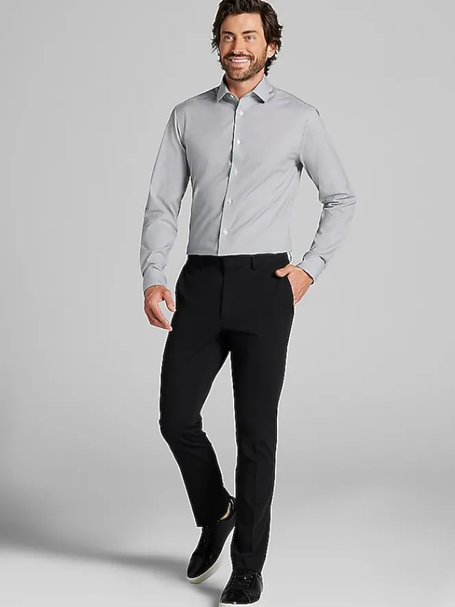Designer Dress Shirts|Dress Shirts-Awearness Kenneth Cole Slim Fit Ultra Performance Stretch Mini Plaid Dress Shirt Grey