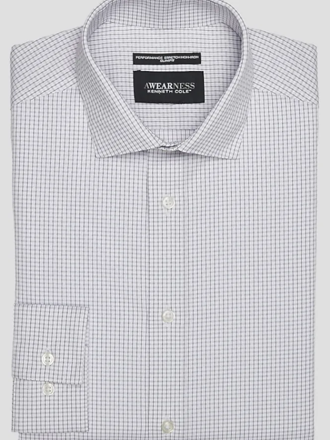 Designer Dress Shirts|Dress Shirts-Awearness Kenneth Cole Slim Fit Ultra Performance Stretch Mini Dobby Check Dress Shirt Purple