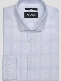 Patterned Dress Shirts|Designer Dress Shirts-Awearness Kenneth Cole Slim Fit Ultra Performance Stretch Fine Plaid Dress Shirt Blue Check