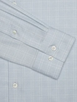 Patterned Dress Shirts|Designer Dress Shirts-Awearness Kenneth Cole Slim Fit Ultra Performance Stretch Double Check Dress Shirt Light Blue Check