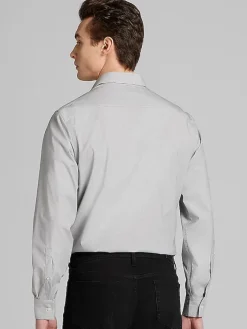 Patterned Dress Shirts|Designer Dress Shirts-Awearness Kenneth Cole Slim Fit Ultra Performance Stretch Dobby Check Dress Shirt Grey