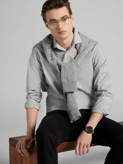 Patterned Dress Shirts|Designer Dress Shirts-Awearness Kenneth Cole Slim Fit Ultra Performance Stretch Dobby Check Dress Shirt Grey