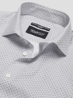 Patterned Dress Shirts|Designer Dress Shirts-Awearness Kenneth Cole Slim Fit Ultra Performance Stretch Circle Dot Dress Shirt Grey