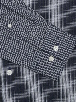 Patterned Dress Shirts|Designer Dress Shirts-Awearness Kenneth Cole Slim Fit Ultra Performance Stretch Micro Check Dress Shirt Navy