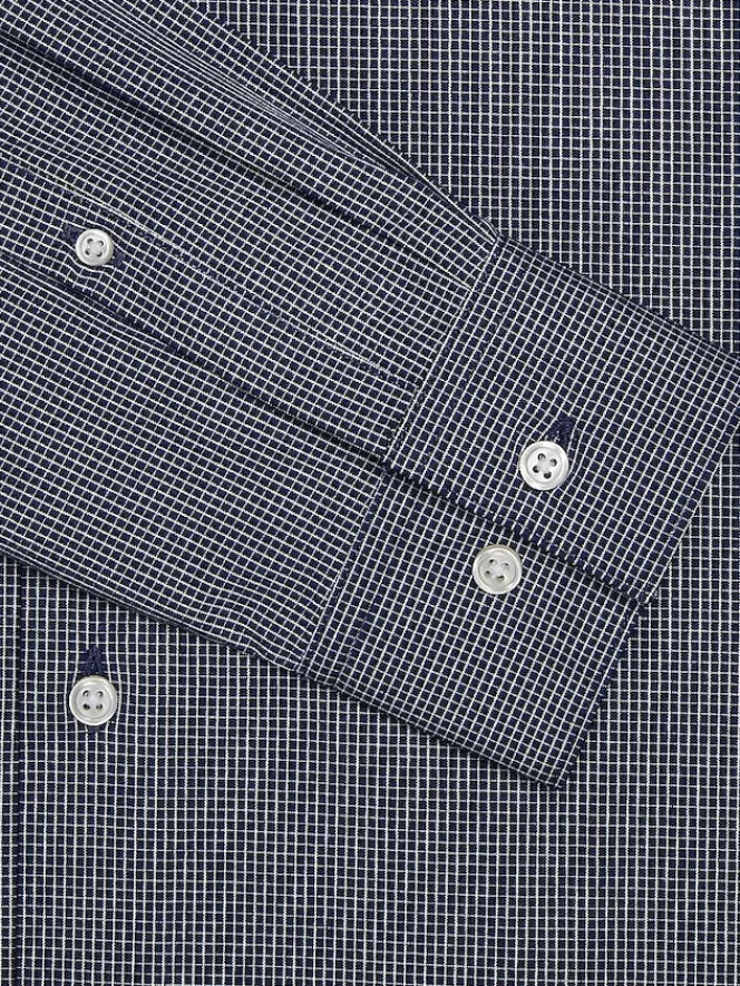 Patterned Dress Shirts|Designer Dress Shirts-Awearness Kenneth Cole Slim Fit Ultra Performance Stretch Micro Check Dress Shirt Navy