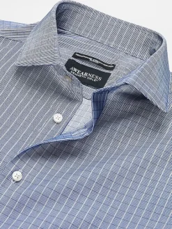 Patterned Dress Shirts|Designer Dress Shirts-Awearness Kenneth Cole Slim Fit Ultra Performance Stretch Grid Plaid Dress Shirt Royal Blue