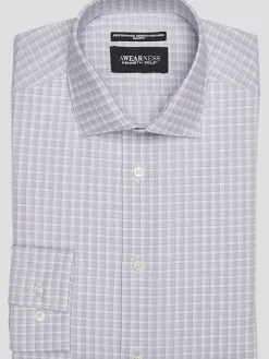 Patterned Dress Shirts|Designer Dress Shirts-Awearness Kenneth Cole Slim Fit Ultra Performance Stretch Tonal Check Dress Shirt Lavender