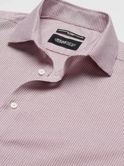 Patterned Dress Shirts|Designer Dress Shirts-Awearness Kenneth Cole Slim Fit Ultra Performance Stretch Textured Check Dress Shirt Rust