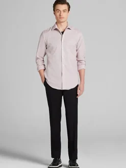 Patterned Dress Shirts|Designer Dress Shirts-Awearness Kenneth Cole Slim Fit Ultra Performance Stretch Textured Check Dress Shirt Rust