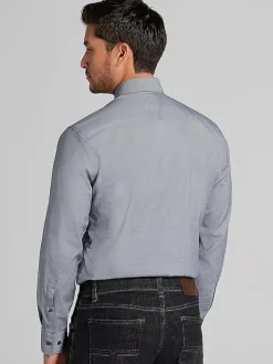 Patterned Dress Shirts|Designer Dress Shirts-Awearness Kenneth Cole Slim Fit Ultra Performance Stretch Dobby Dot Dress Shirt Navy