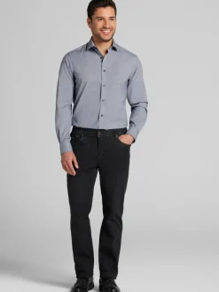 Patterned Dress Shirts|Designer Dress Shirts-Awearness Kenneth Cole Slim Fit Ultra Performance Stretch Dobby Dot Dress Shirt Navy