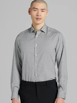 Patterned Dress Shirts|Designer Dress Shirts-Awearness Kenneth Cole Slim Fit Ultra Performance Stretch Dobby Check Dress Shirt Grey