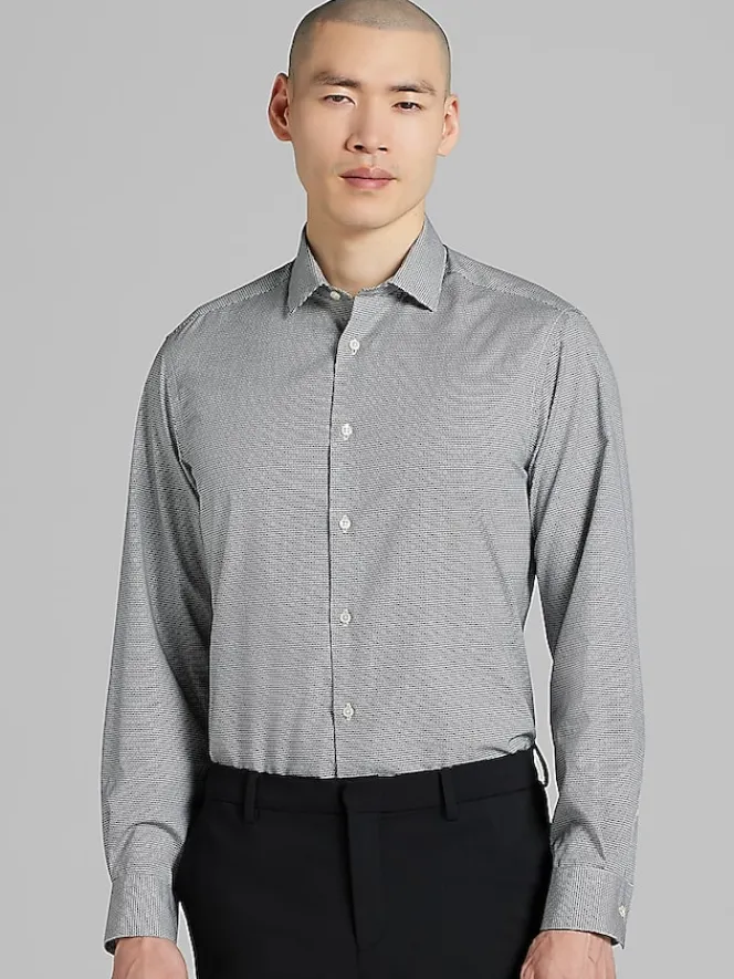 Patterned Dress Shirts|Designer Dress Shirts-Awearness Kenneth Cole Slim Fit Ultra Performance Stretch Dobby Check Dress Shirt Grey