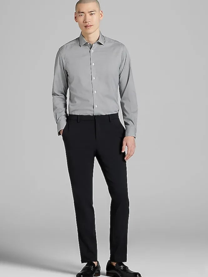 Patterned Dress Shirts|Designer Dress Shirts-Awearness Kenneth Cole Slim Fit Ultra Performance Stretch Dobby Check Dress Shirt Grey