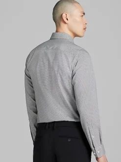 Patterned Dress Shirts|Designer Dress Shirts-Awearness Kenneth Cole Slim Fit Ultra Performance Stretch Dobby Check Dress Shirt Grey