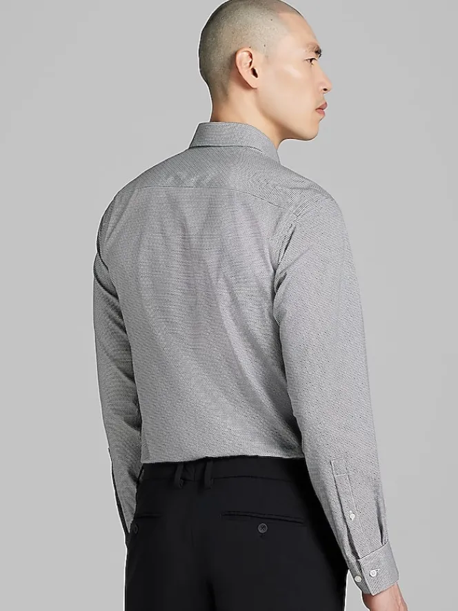 Patterned Dress Shirts|Designer Dress Shirts-Awearness Kenneth Cole Slim Fit Ultra Performance Stretch Dobby Check Dress Shirt Grey